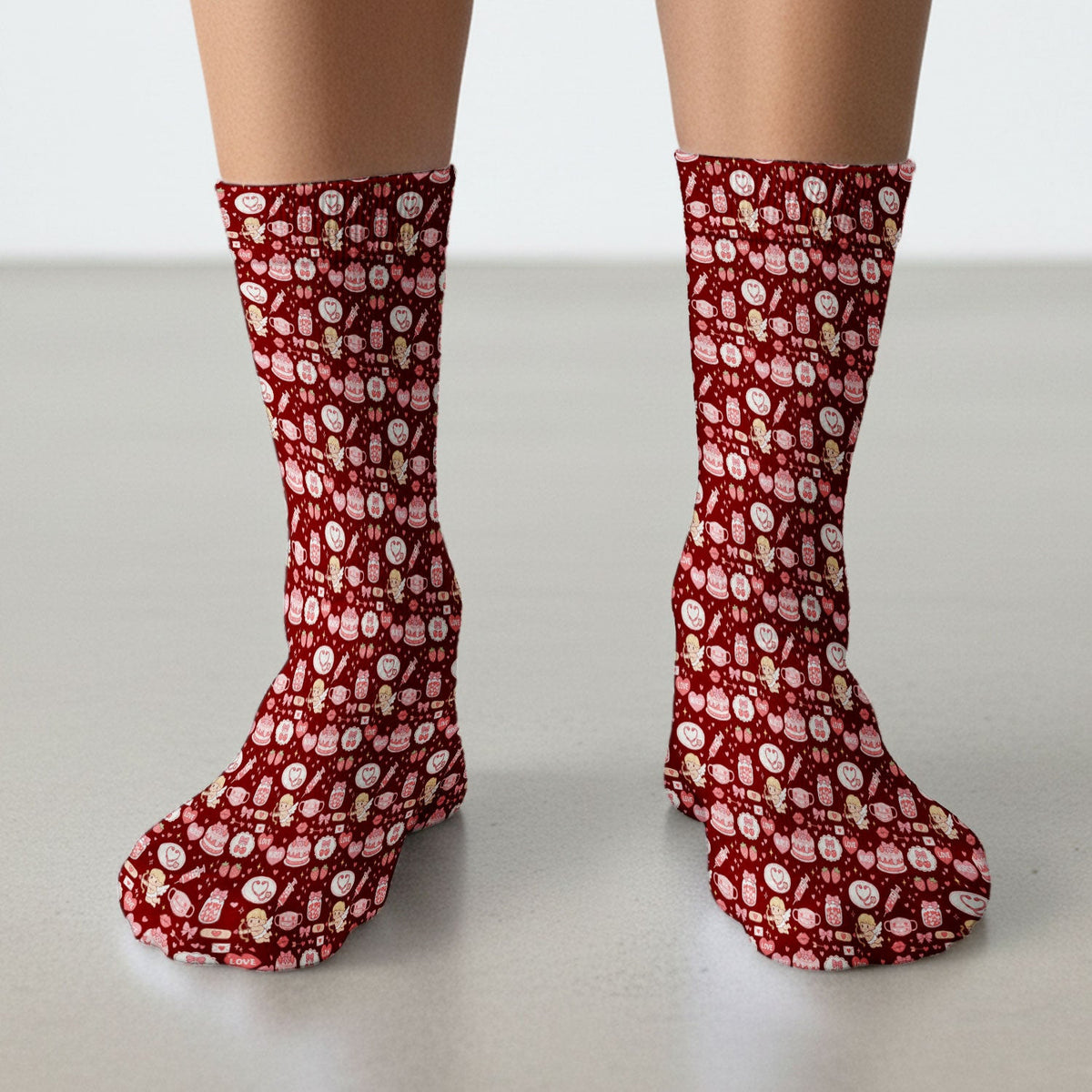 Cupid Nurse Scrub Socks, Cute Love Medical Pattern Sock For Valentine, Breathable Fabrics Nursing Uniform