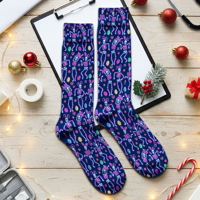 Neon Easter Skeleton Pattern Socks, Adult Socks for Men and Women