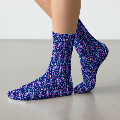 Neon Easter Skeleton Pattern Socks, Adult Socks for Men and Women