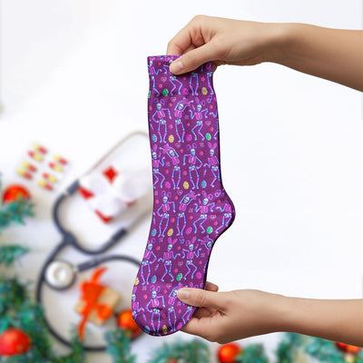 Neon Easter Skeleton Pattern Socks, Adult Socks for Men and Women