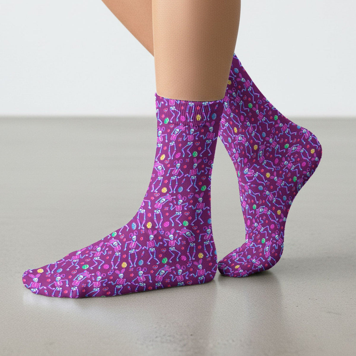Neon Easter Skeleton Pattern Socks, Adult Socks for Men and Women