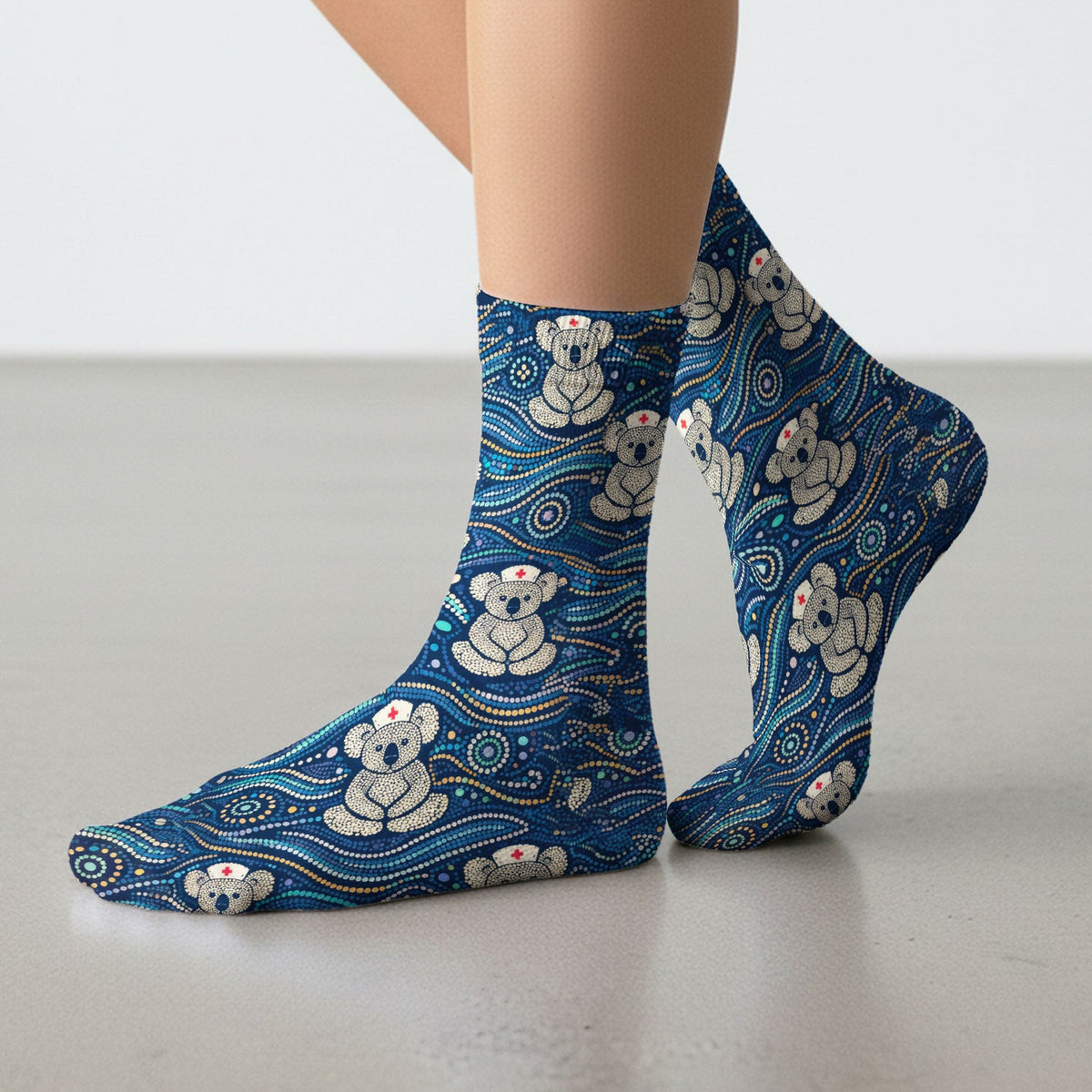 Koala Pattern Nurse Scrub Socks, Aboriginal Dot Art Medical Sock For Women, Breathable Fabrics Nursing Uniform