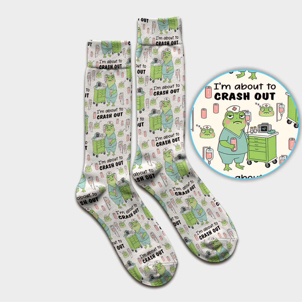 Funny Frog Pattern Nurse Scrub Socks, I’m About to Crash Out Nurse Sock, Breathable Fabrics Nursing Uniform