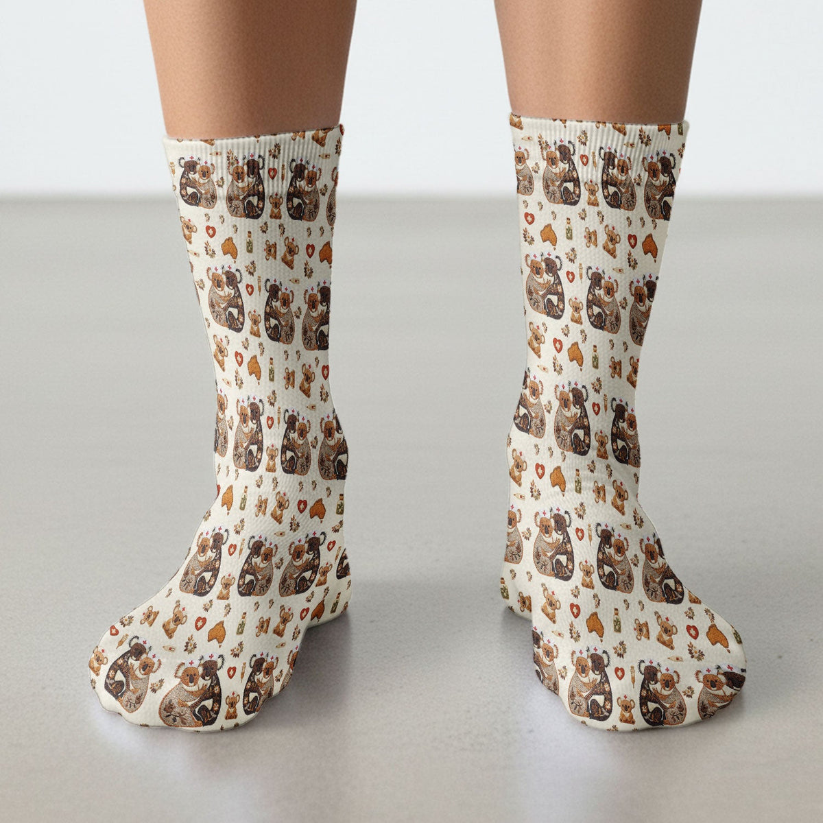 Cute Cartoon Koala Valentine Nurse Design Sock, Breathable Fabrics Medical Uniform