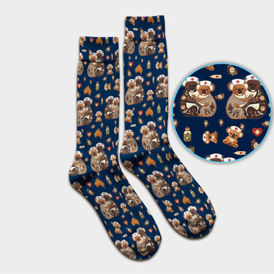 Cute Cartoon Koala Valentine Nurse Design Sock, Breathable Fabrics Medical Uniform