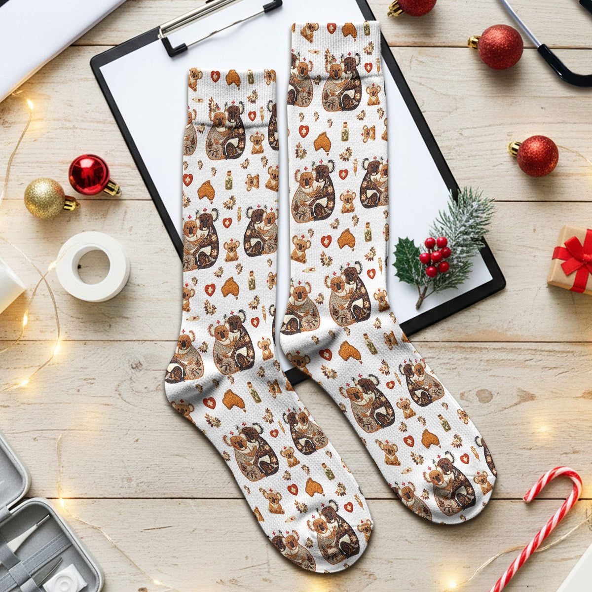 Cute Cartoon Koala Valentine Nurse Design Sock, Breathable Fabrics Medical Uniform