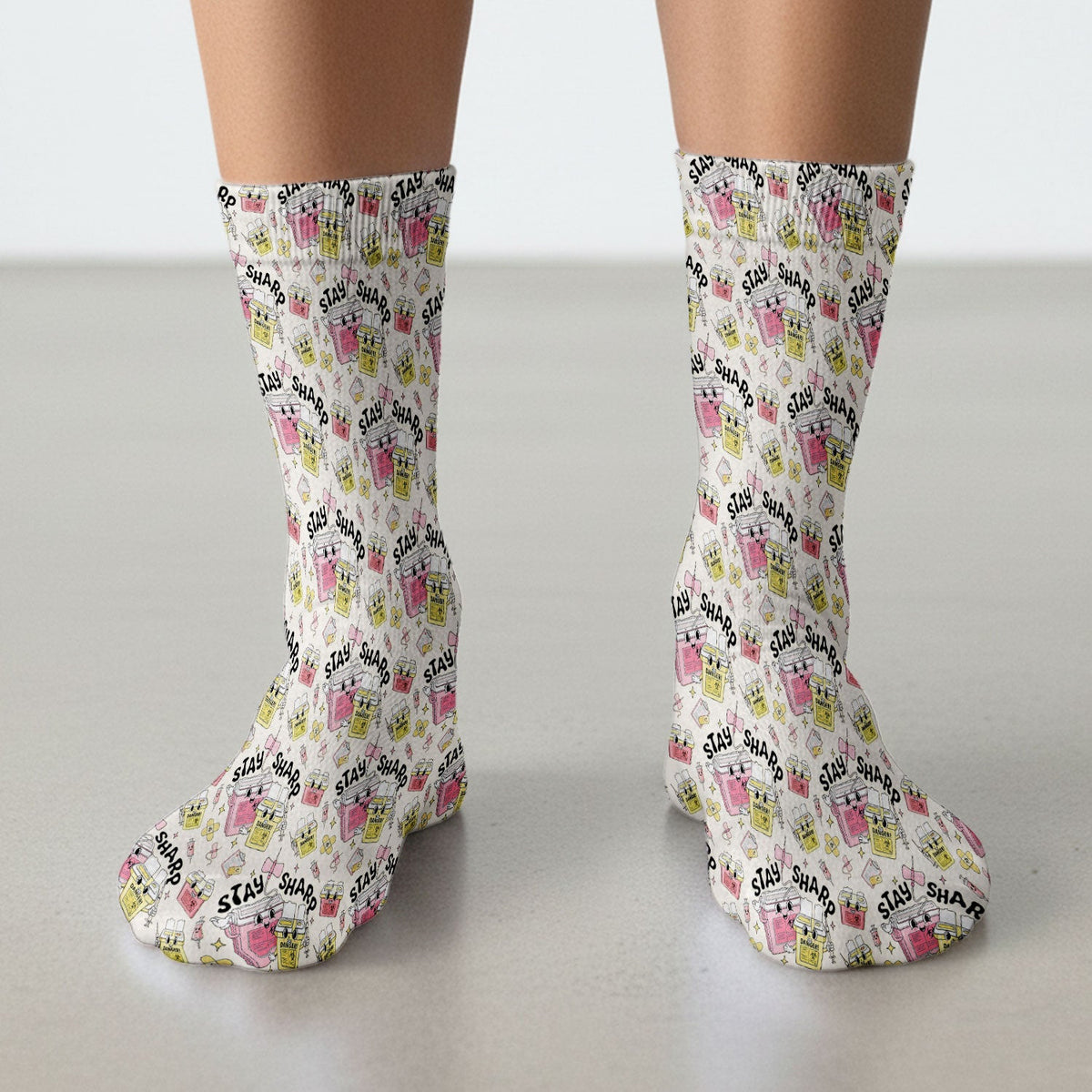 Stay Sharp Nurse Scrub Socks, Cute Medical Pattern Scrubs, Breathable Fabrics Nursing Uniform