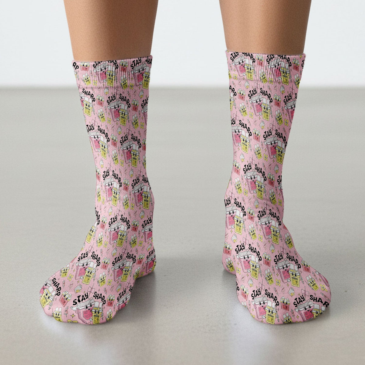 Stay Sharp Nurse Scrub Socks, Cute Medical Pattern Scrubs, Breathable Fabrics Nursing Uniform