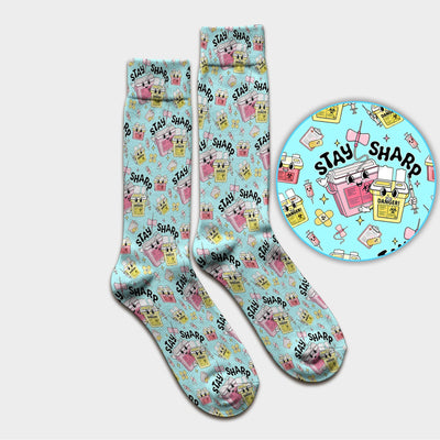 Stay Sharp Nurse Scrub Socks, Cute Medical Pattern Scrubs, Breathable Fabrics Nursing Uniform