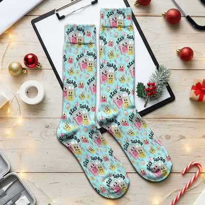 Stay Sharp Nurse Scrub Socks, Cute Medical Pattern Scrubs, Breathable Fabrics Nursing Uniform