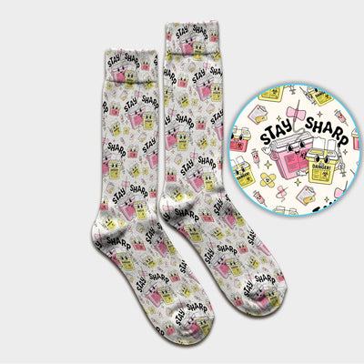 Stay Sharp Nurse Scrub Socks, Cute Medical Pattern Scrubs, Breathable Fabrics Nursing Uniform