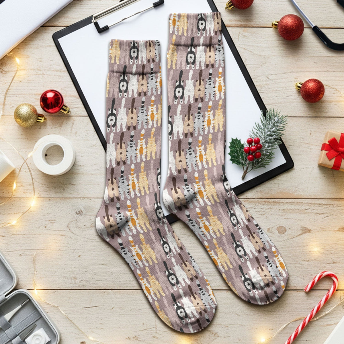 Cute Cat Butt Pattern Scrub Sock, Funny Cat Nursing Socks, Comfortable Scrubs For Nurses