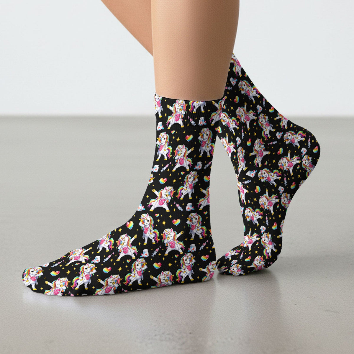 Playful Nurse Unicorn Rainbow Pattern Medical Socks, Socks for Nurse Doctor