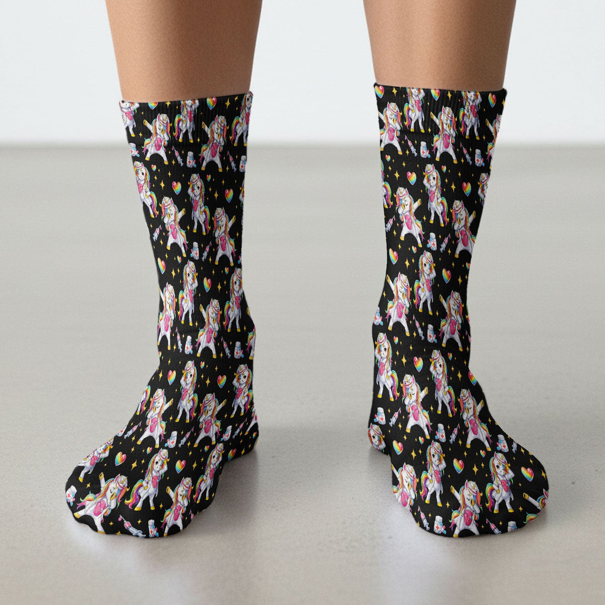 Playful Nurse Unicorn Rainbow Pattern Medical Socks, Socks for Nurse Doctor