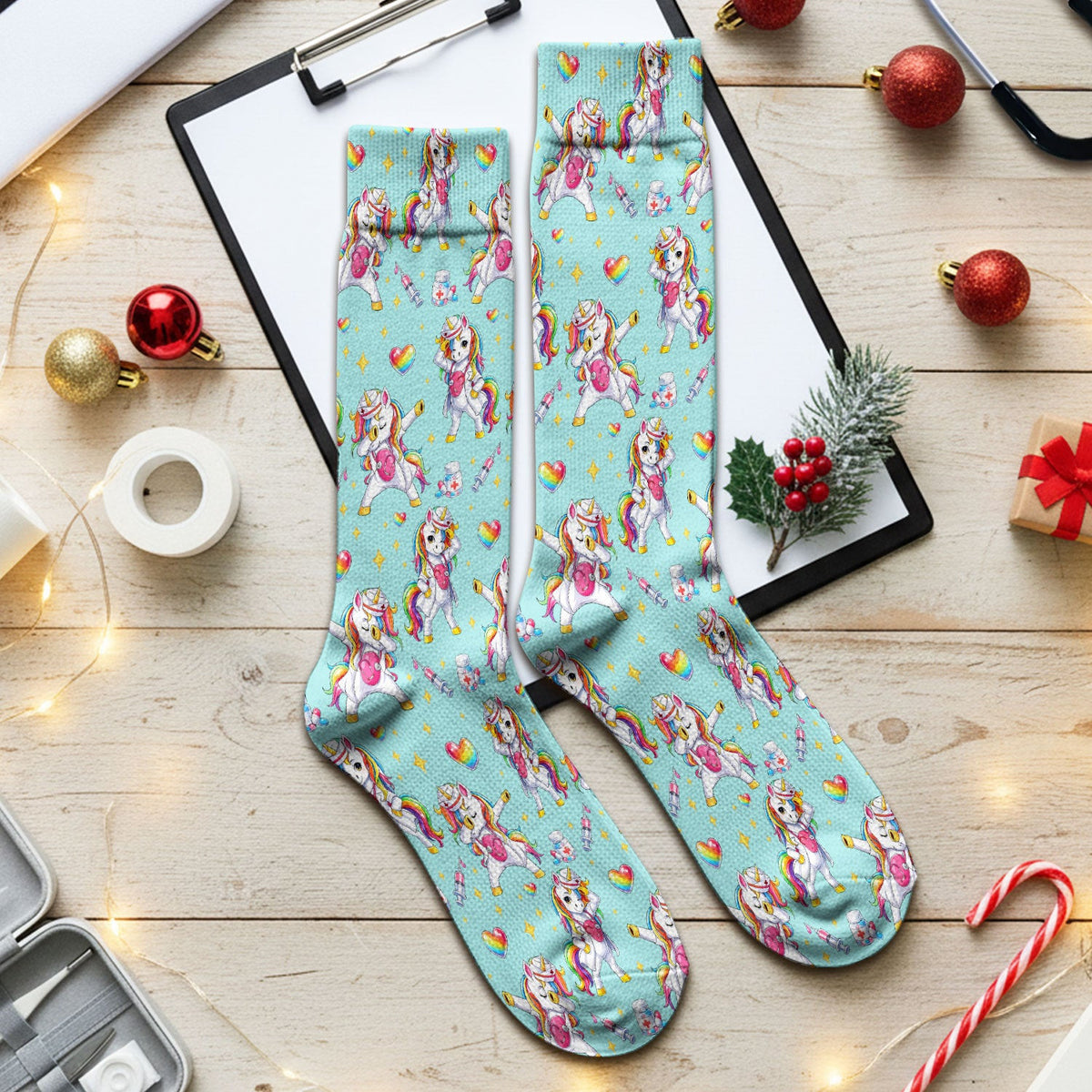 Playful Nurse Unicorn Rainbow Pattern Medical Socks, Socks for Nurse Doctor