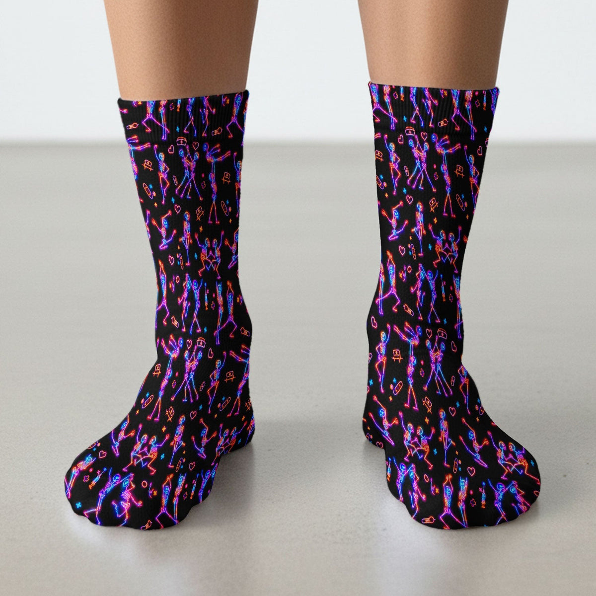 Neon Dancing Skeleton Medical Pattern Socks, Adult Socks for Men and Women