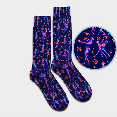 Neon Dancing Skeleton Medical Pattern Socks, Adult Socks for Men and Women