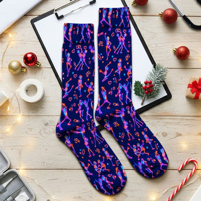 Neon Dancing Skeleton Medical Pattern Socks, Adult Socks for Men and Women