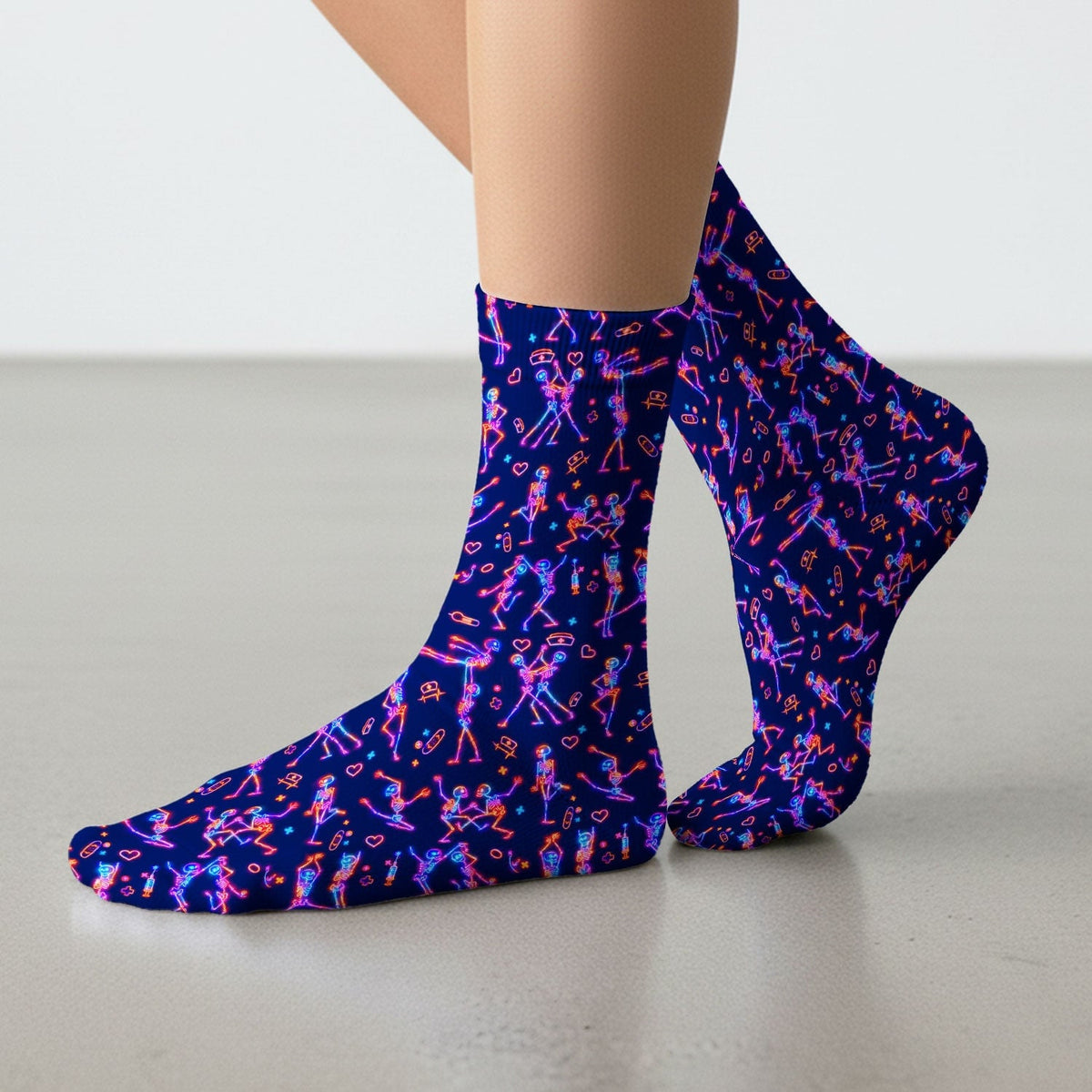 Neon Dancing Skeleton Medical Pattern Socks, Adult Socks for Men and Women