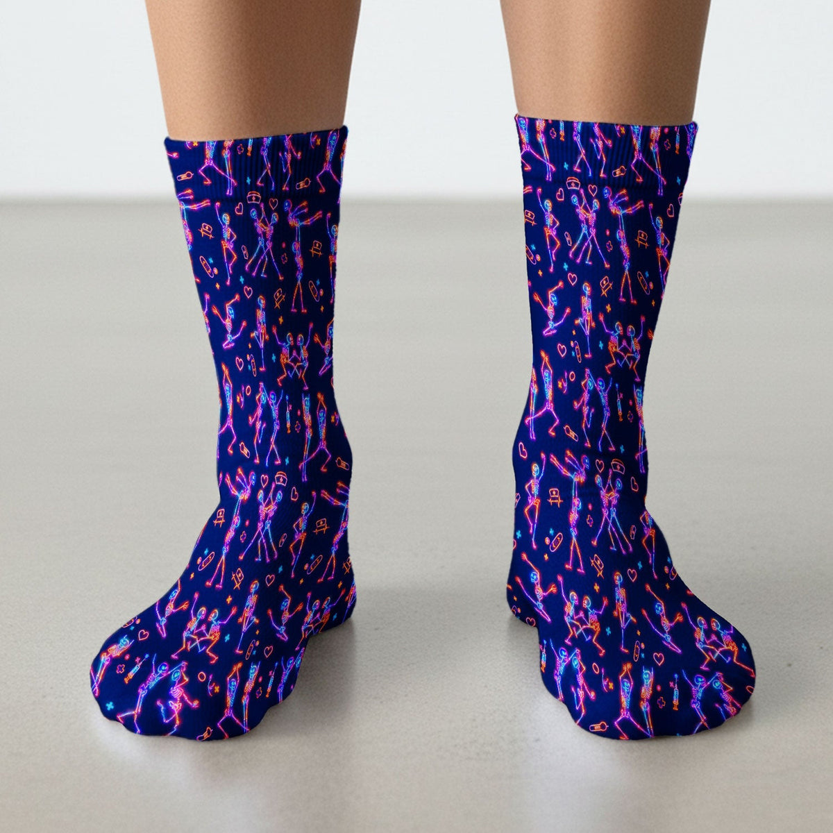 Neon Dancing Skeleton Medical Pattern Socks, Adult Socks for Men and Women