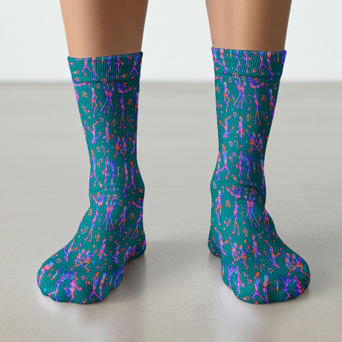 Neon Dancing Skeleton Medical Pattern Socks, Adult Socks for Men and Women