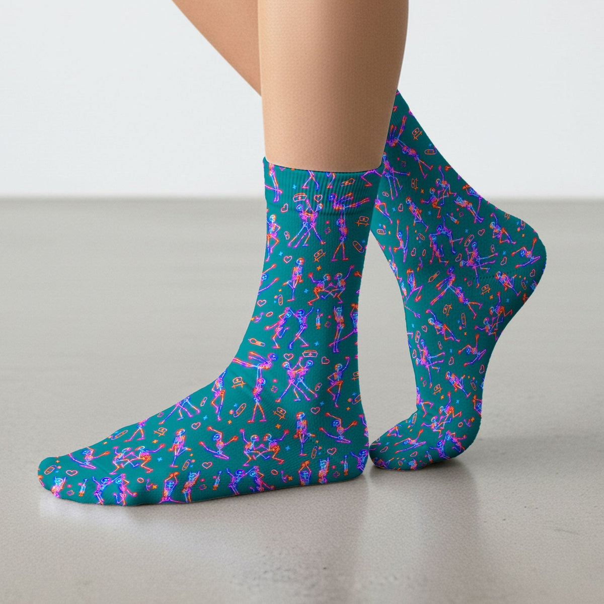 Neon Dancing Skeleton Medical Pattern Socks, Adult Socks for Men and Women