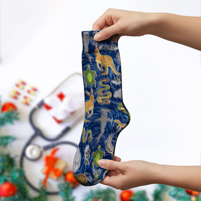 Crocodile Turtle Snake Animal Pattern Medical Socks, Nurse Doctor Uniform