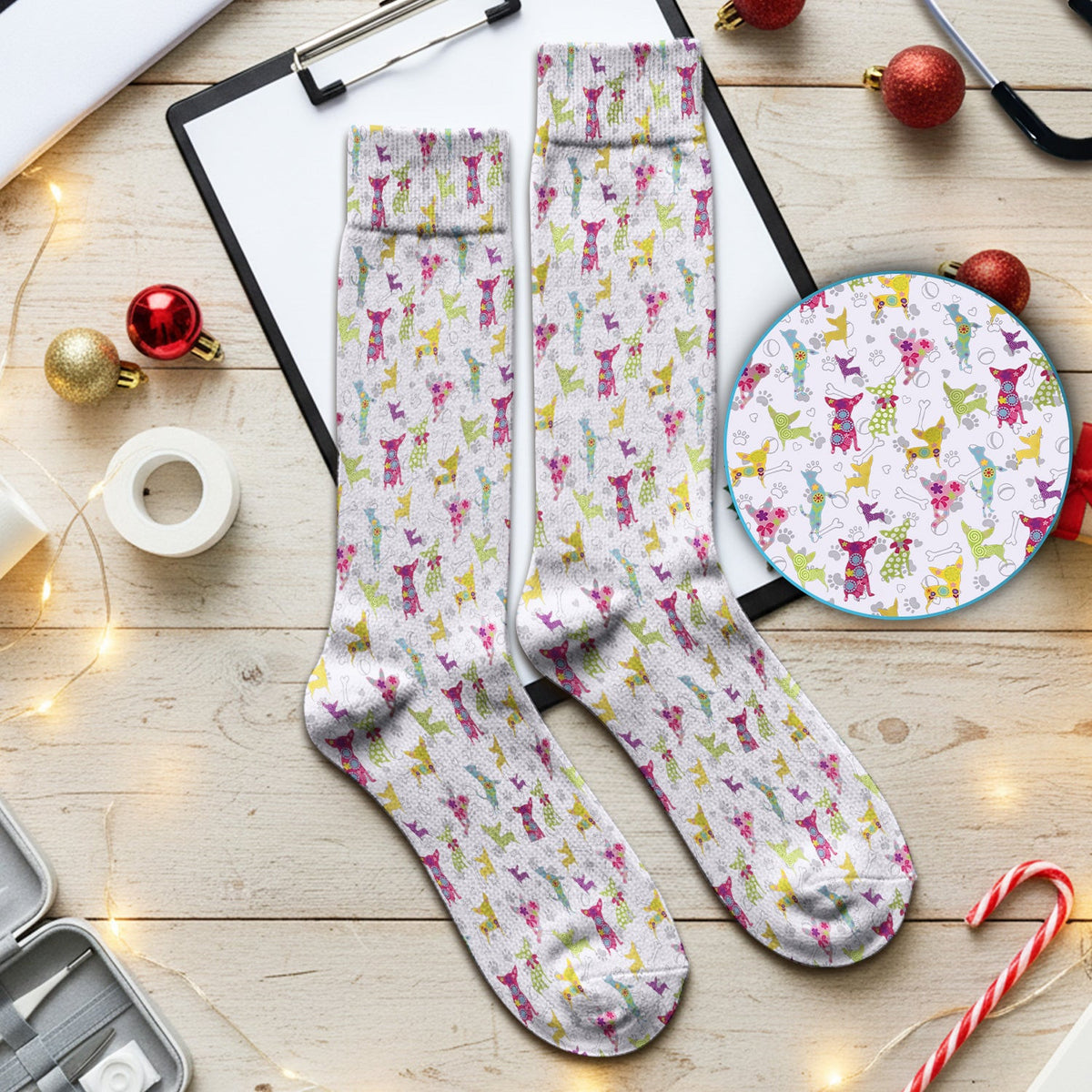Colorful Playful Dog Print Nurse Medical Socks, Adult Socks for Men and Women
