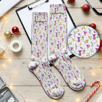 Colorful Playful Dog Print Nurse Medical Socks, Adult Socks for Men and Women