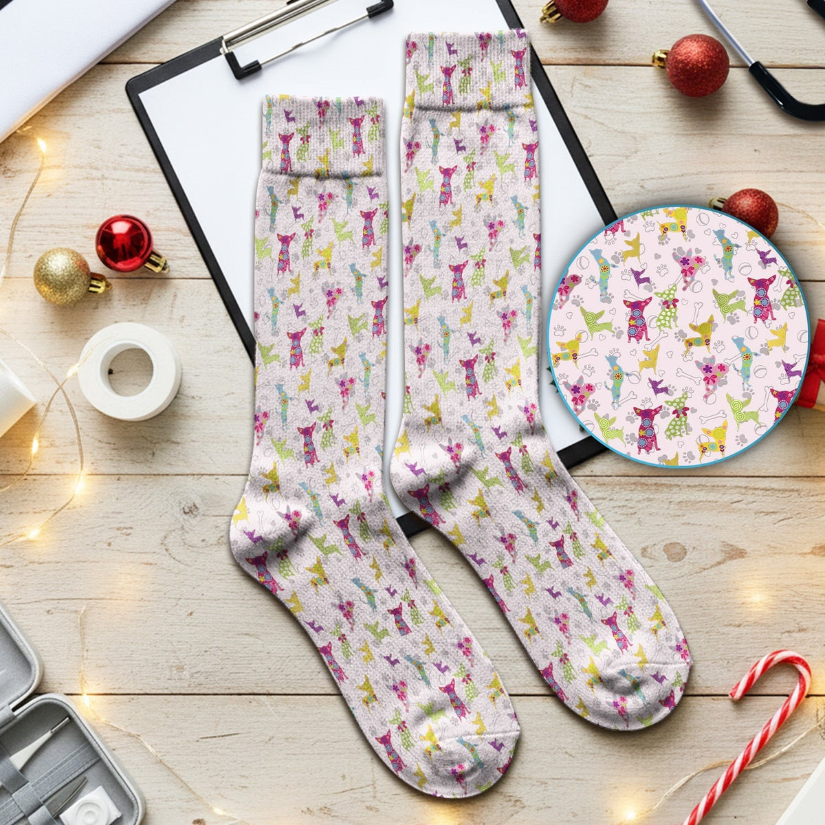 Colorful Playful Dog Print Nurse Medical Socks, Adult Socks for Men and Women