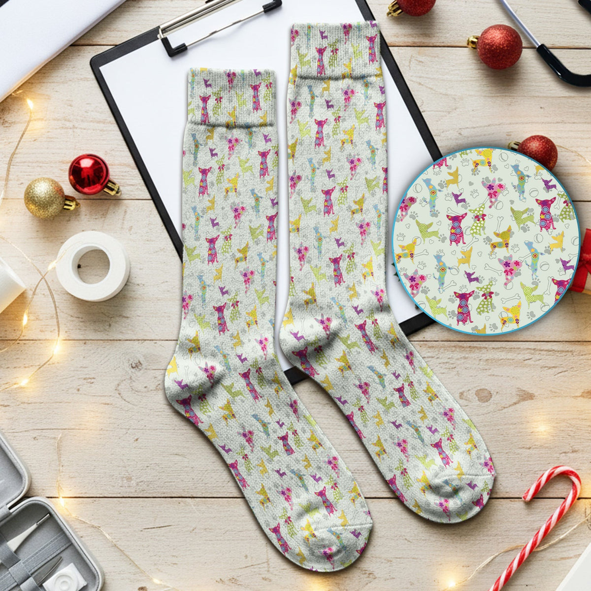 Colorful Playful Dog Print Nurse Medical Socks, Adult Socks for Men and Women