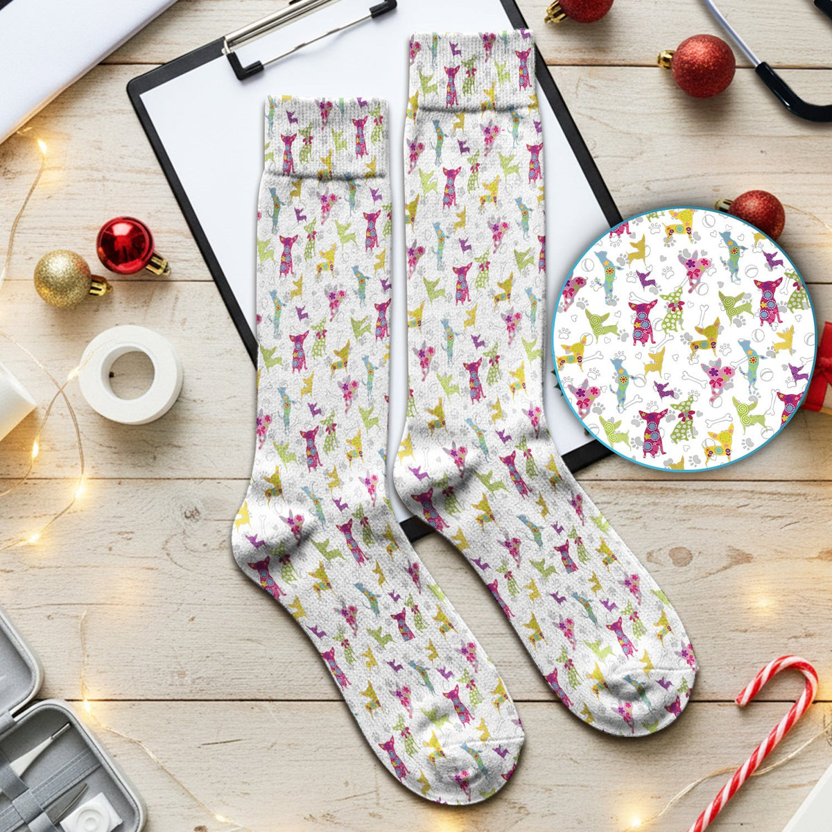Colorful Playful Dog Print Nurse Medical Socks, Adult Socks for Men and Women