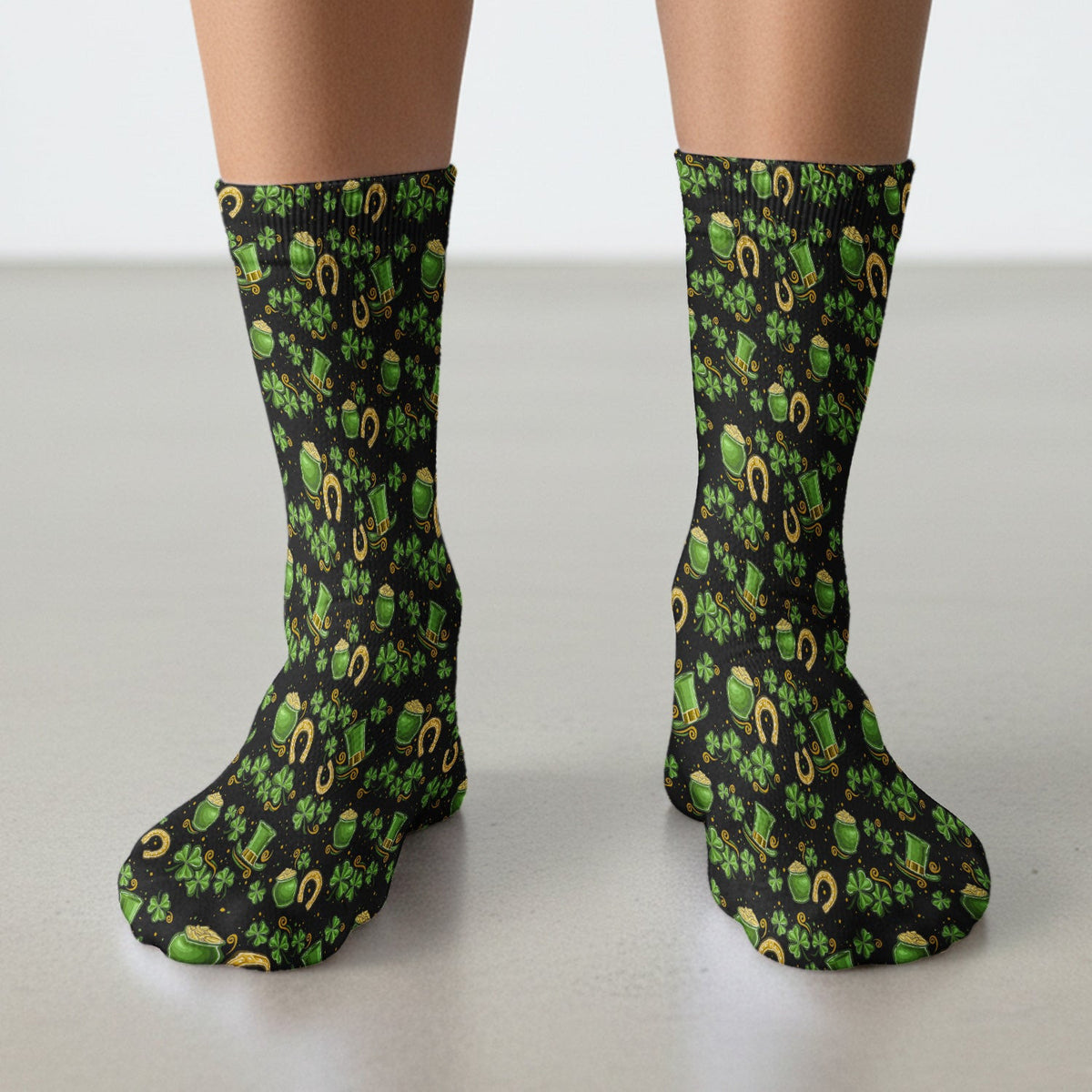 St. Patrick Shamrock Pattern Socks, Adult Socks for Men and Women
