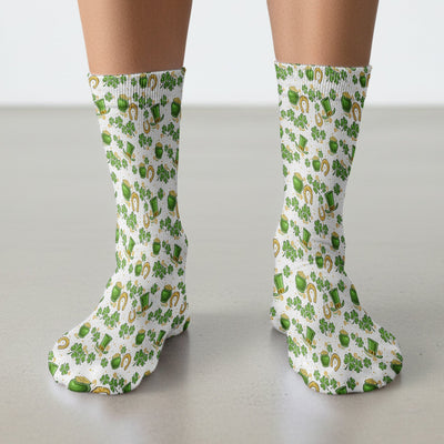 St. Patrick Shamrock Pattern Socks, Adult Socks for Men and Women