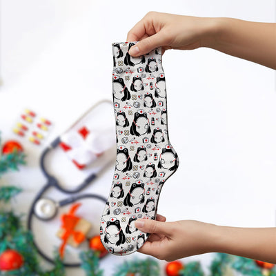 Cute Frog Nurse Medical Pattern Socks, Breathable Fabrics Medical Uniform