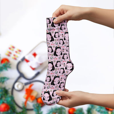 Cute Frog Nurse Medical Pattern Socks, Breathable Fabrics Medical Uniform