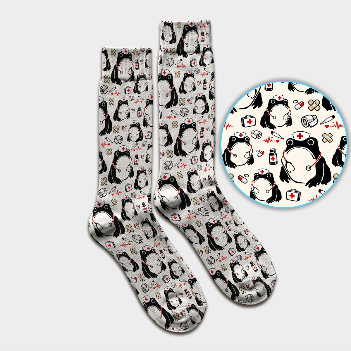 Cute Frog Nurse Medical Pattern Socks, Breathable Fabrics Medical Uniform