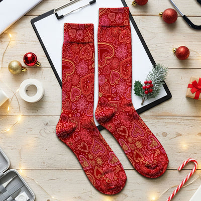 Valentine Heart Nurse Scrub Socks, Cute Nursing Pattern Sock, Breathable Fabrics Nursing Uniform