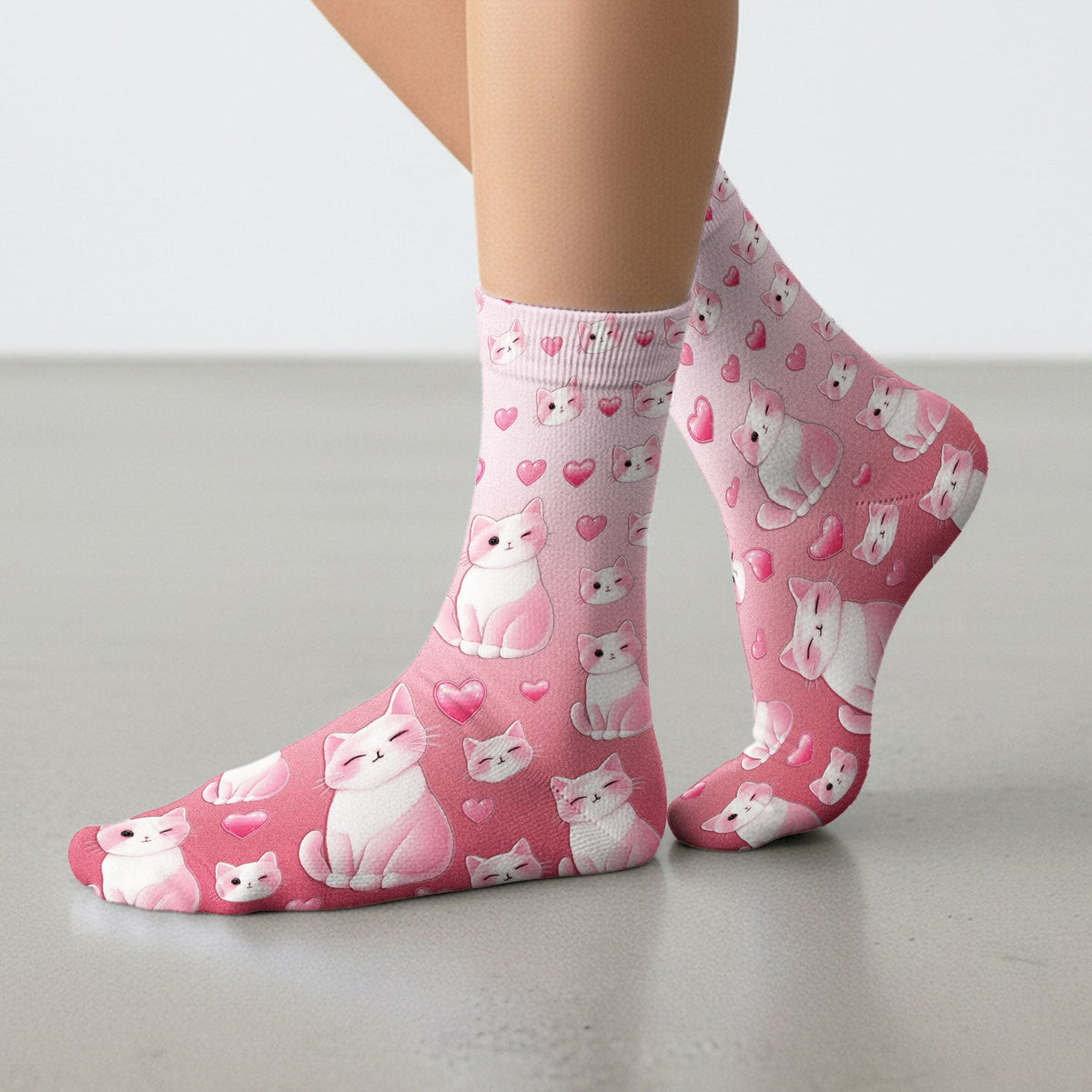 Valentine Cat Scrub Socks, Cute Heart Pattern Nurse Sock, Comfortable Scrubs For Nursing