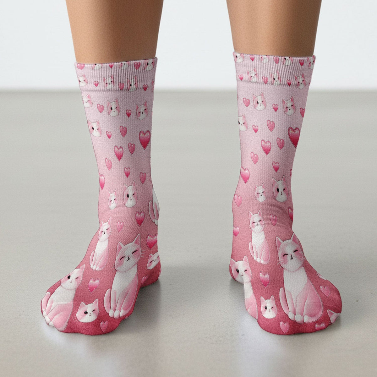 Valentine Cat Scrub Socks, Cute Heart Pattern Nurse Sock, Comfortable Scrubs For Nursing