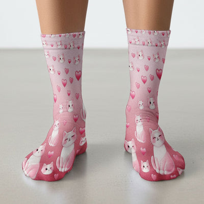 Valentine Cat Scrub Socks, Cute Heart Pattern Nurse Sock, Comfortable Scrubs For Nursing