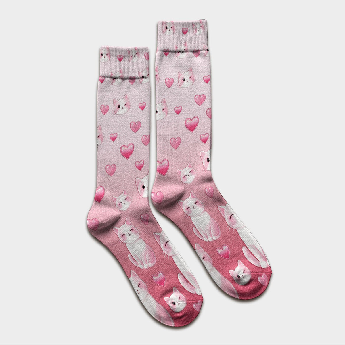 Valentine Cat Scrub Socks, Cute Heart Pattern Nurse Sock, Comfortable Scrubs For Nursing