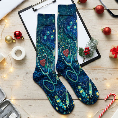Aboriginal Nurse Australia Scrub Socks, Kangaroo Koala Dot Art Medical Pattern Sock, Breathable Fabrics Nursing Uniform