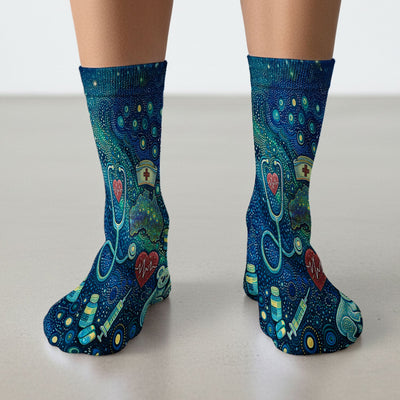 Aboriginal Nurse Australia Scrub Socks, Kangaroo Koala Dot Art Medical Pattern Sock, Breathable Fabrics Nursing Uniform