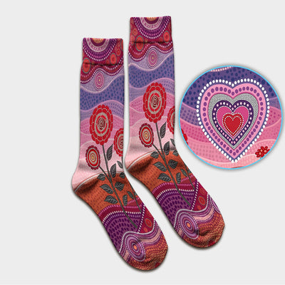 Boho Dot Art Valentine Scrub Socks, Artistic Heart Pattern Nurse Sock, Comfortable Scrubs For Nursing