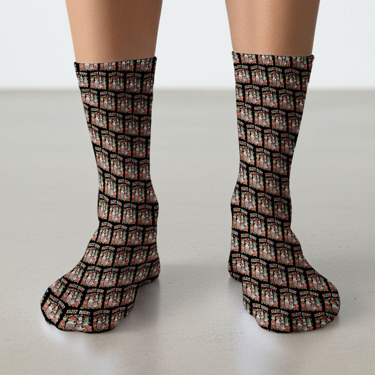 Silent Night Nurse Scrub Socks, Funny Christmas Medical Scrub Sock, Holiday Nursing Uniform