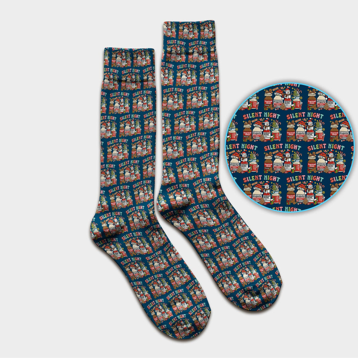 Silent Night Nurse Scrub Socks, Funny Christmas Medical Scrub Sock, Holiday Nursing Uniform
