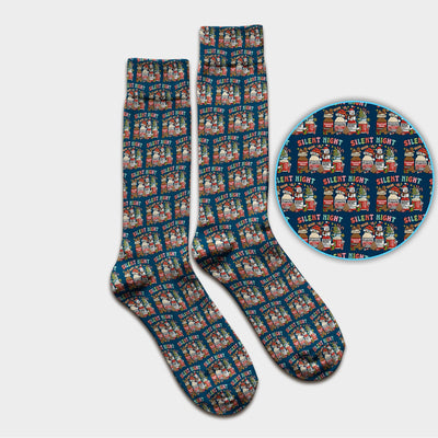 Silent Night Nurse Scrub Socks, Funny Christmas Medical Scrub Sock, Holiday Nursing Uniform