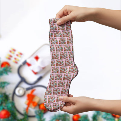 Silent Night Nurse Scrub Socks, Funny Christmas Medical Scrub Sock, Holiday Nursing Uniform