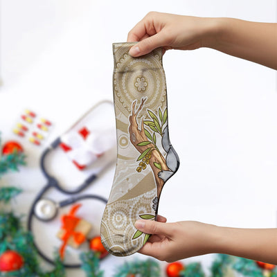 Australian Indigenous Inspired Dot Art Scrub Socks, Cute Koala Pattern Nurse Sock, Comfortable Scrubs For Nursing